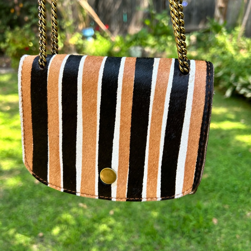 Madewell Striped Mini Bag in Tan, Black, and White